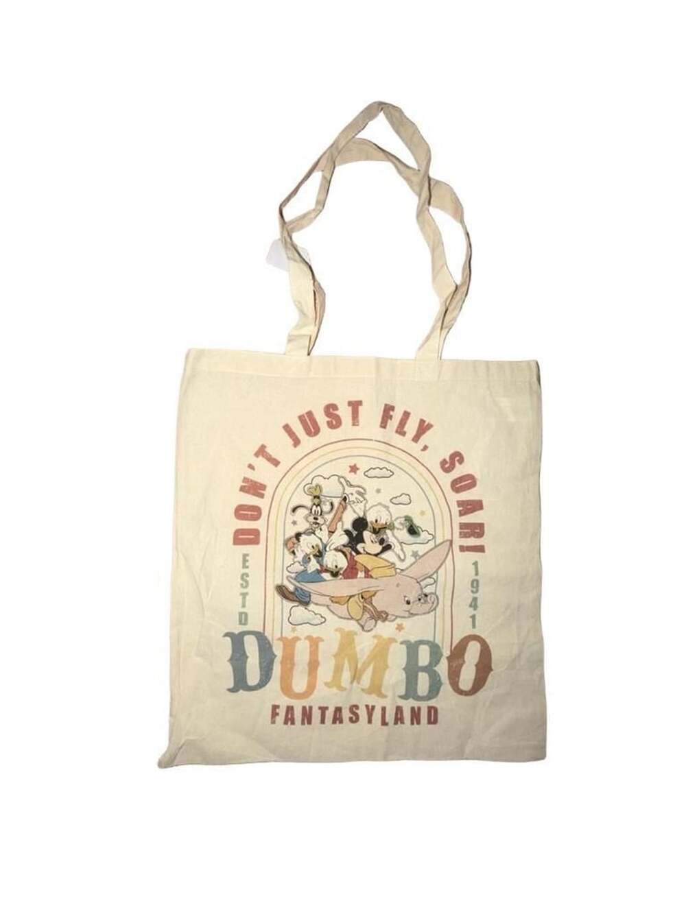 Disney Fantasyland Dumbo 'Don't Just Fly, Soar!' Retro Graphic Canvas Tote Bag